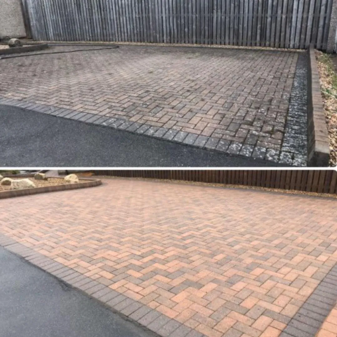 Before and after: a tired block-paving driveway cleaned and restored